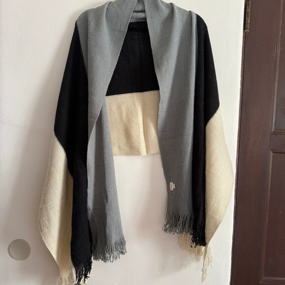 DONNI | Anthropologie Knit Black Gray and Cream Scarf Wrap Muffler - Picture 1 of 3